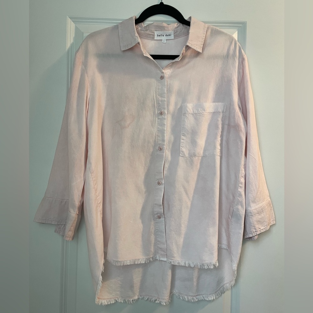 Bella Dahl Dyed Button Down Blouse Sz Large in Pale Pink Stone Wash